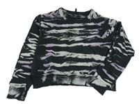 Černo-bílo-lila pruhovaná crop mikina Blue Effect