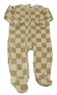 Béžovo-hnědý kostkovaný plyšový overal Next