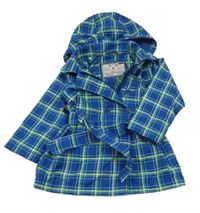 Tmavomodro-limetkový kostkovaný šusťákový jarní kabát s kapucí Topolino