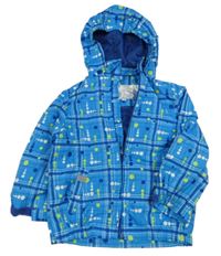 Modrá šusťáková jarní kostkovaná/puntíkatá bunda s kapucí 