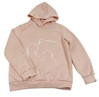 Světlerůžová mikina s potiskem a kapucí 