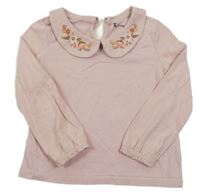 Světlerůžové triko s límečkem a kytičkami Tu