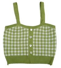Zeleno-bílý pletený kostkovaný crop top 