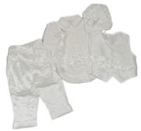 Nové - 6set - Smetanové body + kalhoty + vesta + čepice + kravata + 2x pásek  