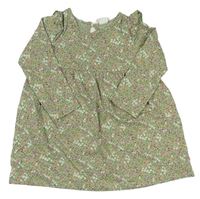 Olivové bavlněné šaty s kytičkami H&M