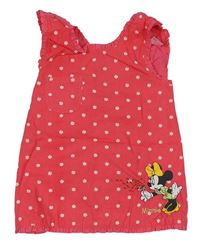Tmavorůžové kytičkované plátěné šaty s Minnie zn. Disney + H&M