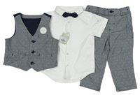 4set - Pruhované plátěné kalhoty + bílá košile + motýlek + vesta zn. Primark