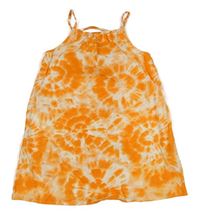 Oranžovo-bílé batikované plátěné midi šaty H&M