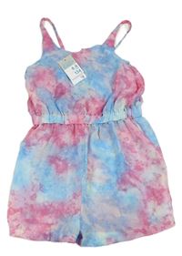 Modro-růžový batikovaný kraťasový overal Primark