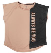 Broskvovo-šedé sportovní tričko s nápisem H&M