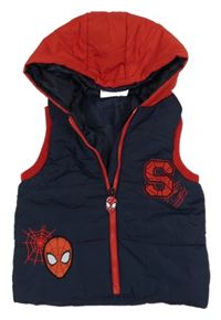 Tmavomodro-červená šusťáková zateplená vesta se Spider-manem a kapucí zn. Marvel