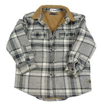 Šedo-bílo-tmavomodrá kostkovaná košilová zateplená bunda Next