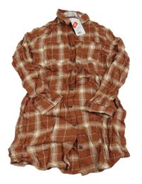 Nové - Hnědo-bílá kostkovaná halenková tunika H&M