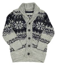 Šedo-tmavomodrý vzorovaný propínací svetr TU 