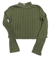 Khaki žebrované crop pletené triko Shein 