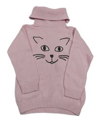 Světlerůžový svetr s kočičkou a rolákem Topolino 