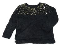 Tmavošedý chlupatý svetr s flitry H&M