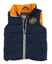 Tmavomodrá šusťáková prošívaná zateplená vesta s nápisem Dopodopo