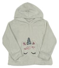 Bílá chlupatá mikina s jednorožcem a kapucí H&M