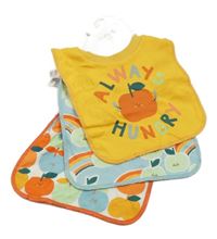 Nové - 3x - Žlutý + světlemodrý + oranžový bryndák s jablíčky Tu