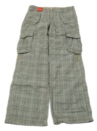Nové - Béžovo-tyrkysové kostkované plátěné cargo rolovací kalhoty Yigga