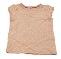 Broskvové tričko s puntíky a krajkou C&A