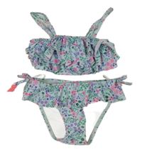 Světlemodré dvoudílné květované plavky s volánky Pusblu