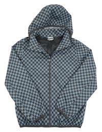 Šedo-světlemodrá kostkovaná šusťáková bunda s kapucí H&M
