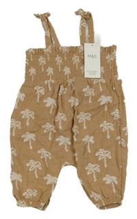 Nové - Béžový plátěný žabičkový kalhotový overal s palmami M&S