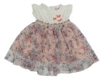 Bílo-růžové bavlněno/tylové šaty s kytičkami So Cute