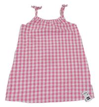Nové - Růžovo-bílé kostkované krepové šaty Dunnes