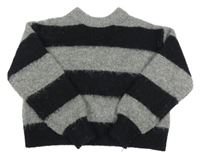 Černo-šedý pruhovaný crop oversize vlněný svetr Primark