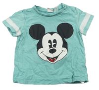 Mentolové melírované tričko s Mickey a pruhem zn. H&M
