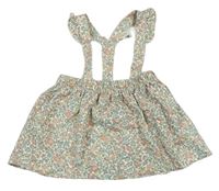 Smetanová květovaná tepláková sukně s kšandami s volánky H&M