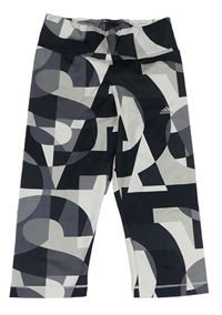 Černo-bílo-šedé vzorované capri funkční sportovní legíny Adidas