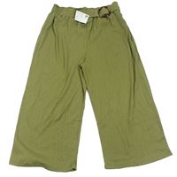 Khaki mačkané culottes kalhoty se sponou PRIMARK