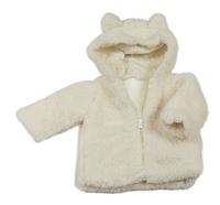 Smetanová huňatá zateplená bunda s kapucí s oušky ZEEMAN