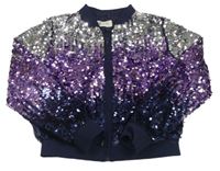 Tmavomodro-fialovo-stříbrný tylový flitrový podzimní crop bomber H&M