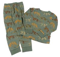 Khaki žebrované/vzorované pyžamo s kostrami dinosaurů Next