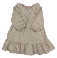 Pudrové vzorované puntíkaté úpletové šaty s volánky Matalan