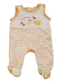 Bílo-oranžové pruhované sametové dupačky s ovocem a jahůdkou C&A