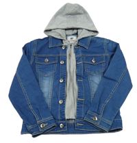 Modrá tepláková riflová bunda se šedou vsadkou a kapucí SEAGULL