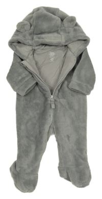 Šedá kožešinová podšitá kombinéza s kapucí s oušky F&F