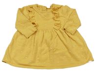 Okrové puntíkaté pletené šaty s volánky H&M