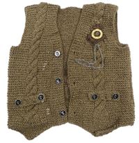 Hnědo-béžová melírovaná pletená propínací vesta s kotvou s řetízkem