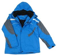 Modro-tmavošedo-bílá šusťáková zimní lyžařská bunda s odepínací kapucí alive