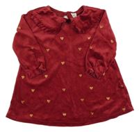 Tmavočervené plyšové šaty se srdíčky a límečkem H&M