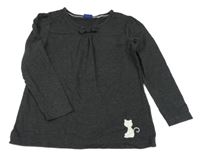 Tmavošedá melírovaná tunika s kočičkou a mašlí lupilu