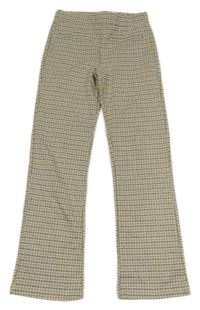 Světlehnědo-šedomodro-smetanové kostkované flare kalhoty ZARA