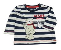 Tmavomodro-bílé pruhované triko s medvídkem KIDS